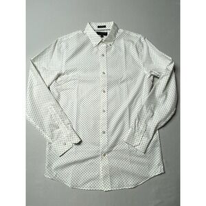 Banana Republic Slim Fit Non Iron Shirt Mens M 15-15.5 33-34 White Print